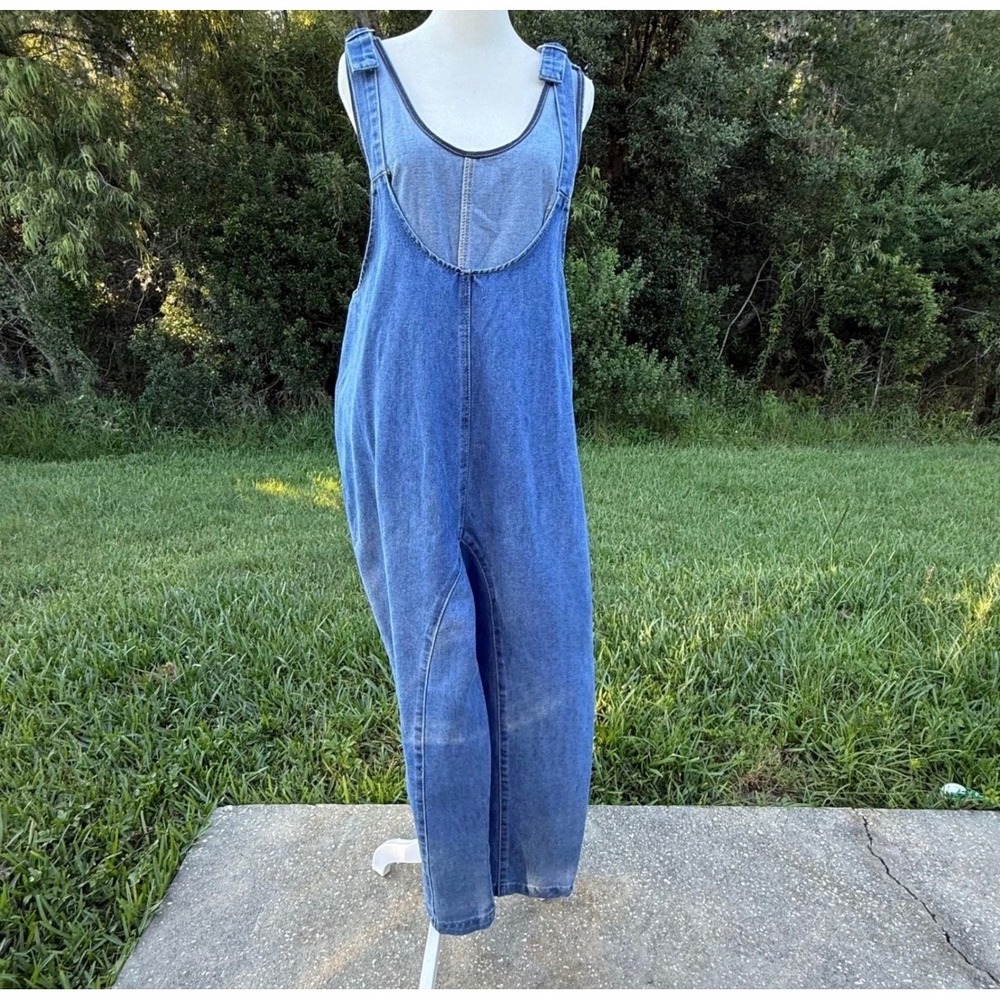Vintage Relaxed Baggy Denim Grandmacore Coastal Overalls Jumpsuit Women L Blue
